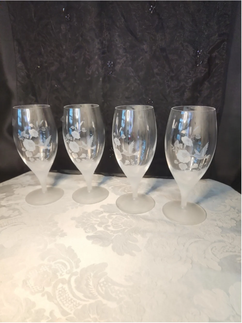 Avon Crystal Goblets, Humming Birds, Made In France, NOS